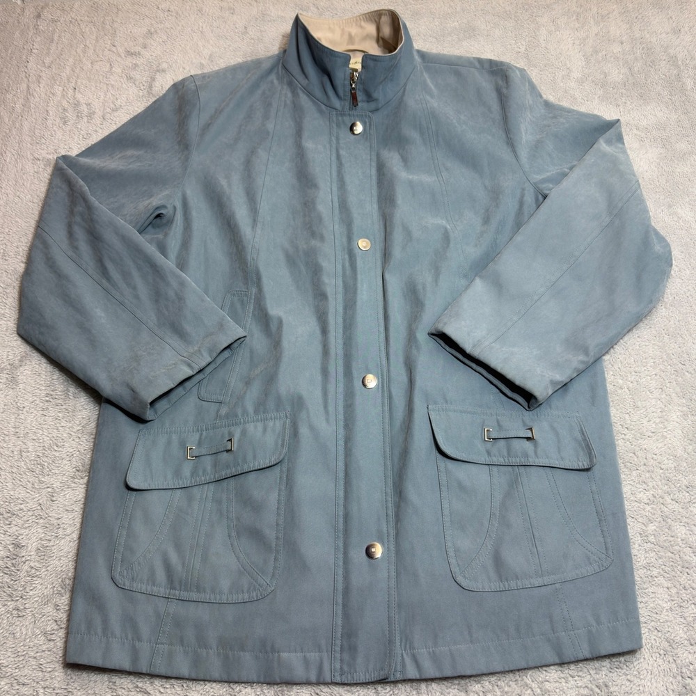 St. John's Bay Faux Suede Jacket Women XL Blue Mock Neck Zip Snap Barn Coat